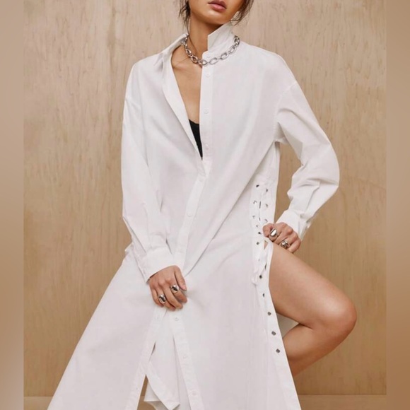 SHEIN X MONSE Dresses & Skirts - SHEIN X MONSE Side-Laced Button-Down Shirt Dress
